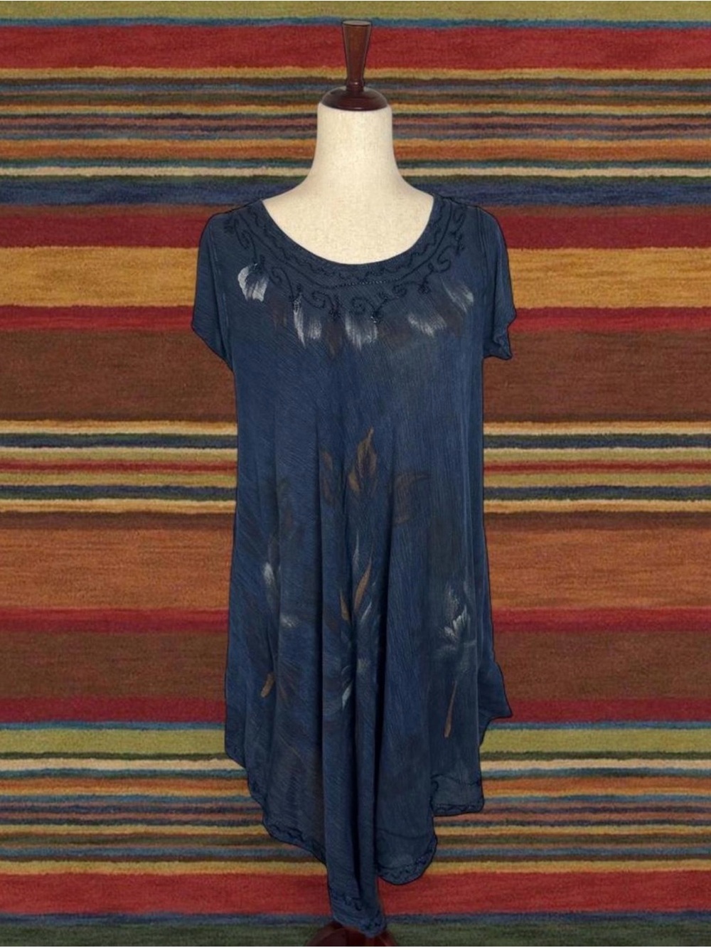 Vintage Navy Blue Asymmetrical Short-Sleeve Dress